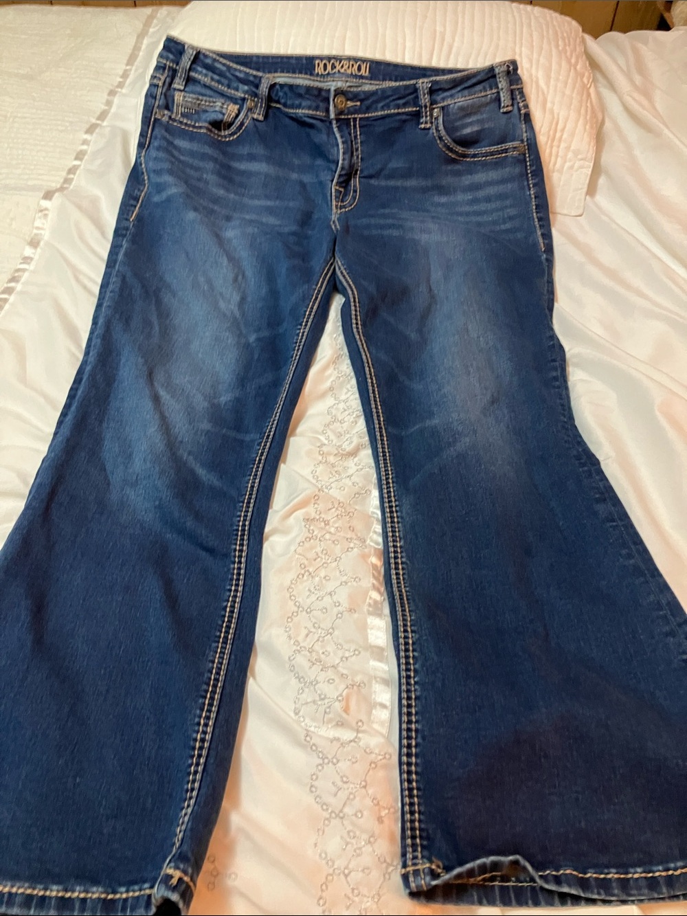 Rock & Roll Denim Dark Blue Flare Jeans - Wide Leg